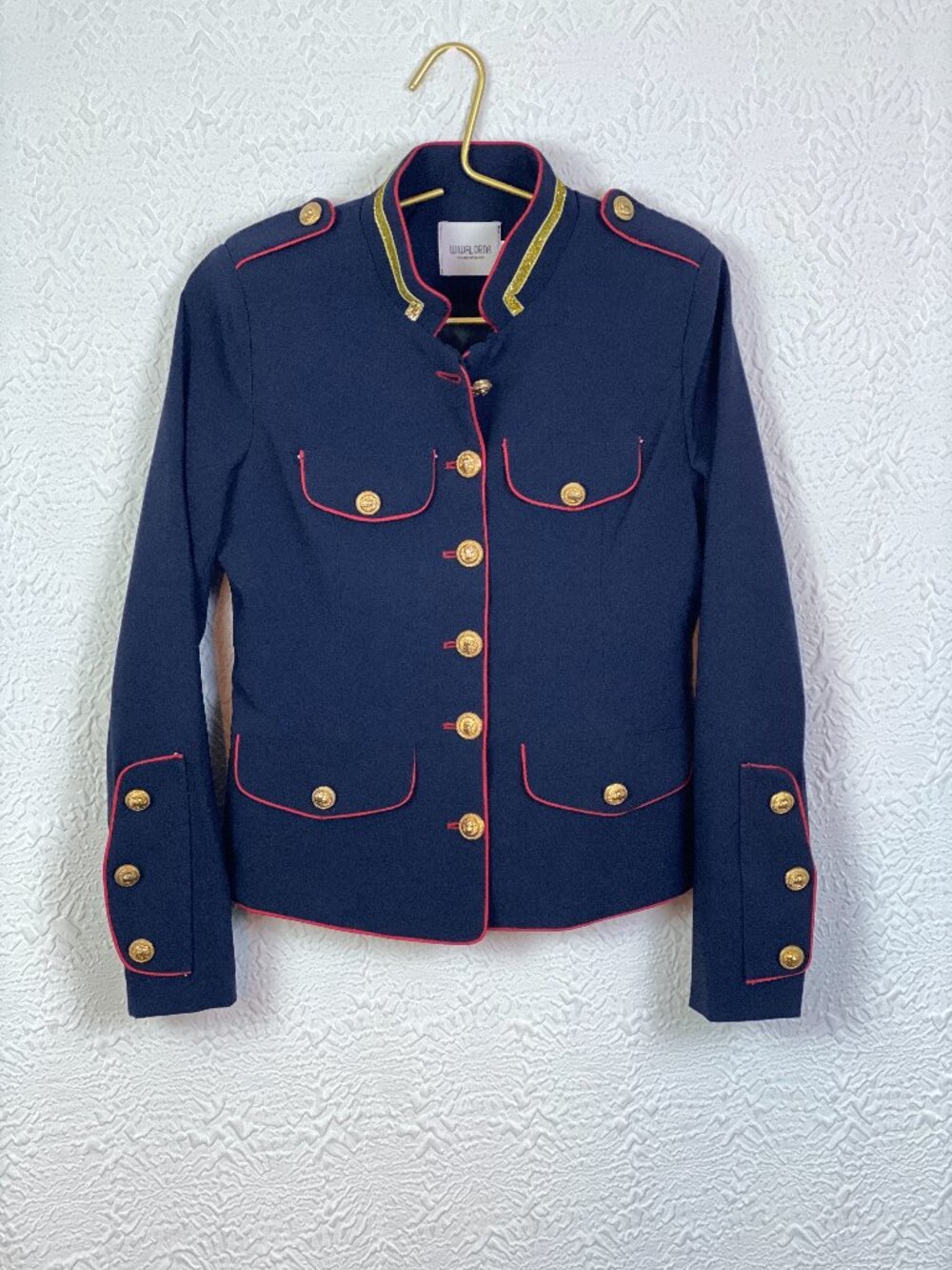 Wiwalorna Military Style Jacket Navy Gold Button Blazer Size M